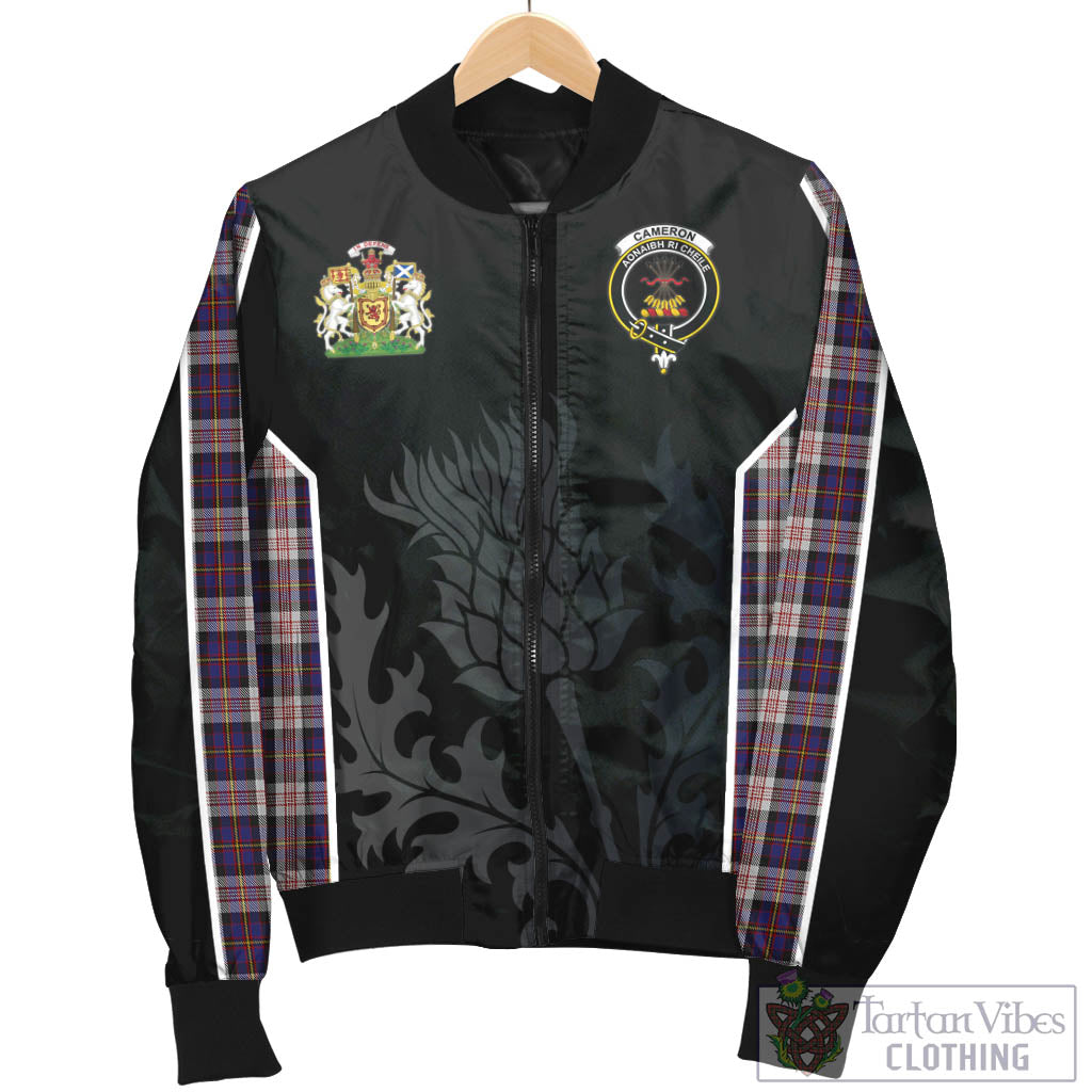 Tartan Vibes Clothing Cameron of Erracht Dress Tartan Bomber Jacket with Family Crest and Scottish Thistle Vibes Sport Style