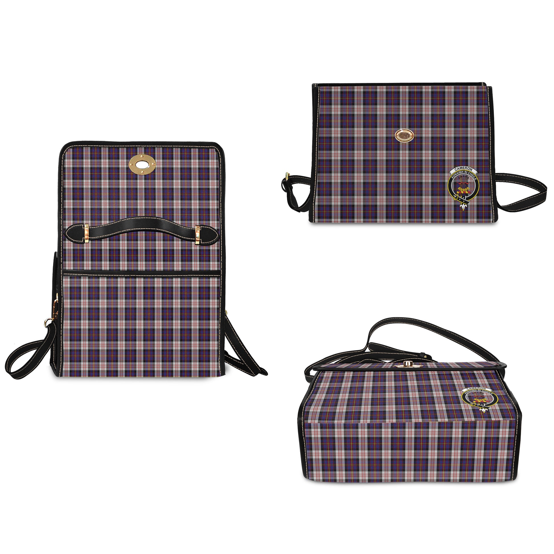 cameron-of-erracht-dress-tartan-leather-strap-waterproof-canvas-bag-with-family-crest