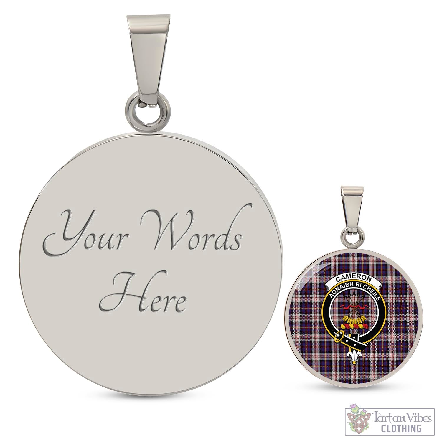 Tartan Vibes Clothing Cameron of Erracht Dress Tartan Circle Necklace with Family Crest