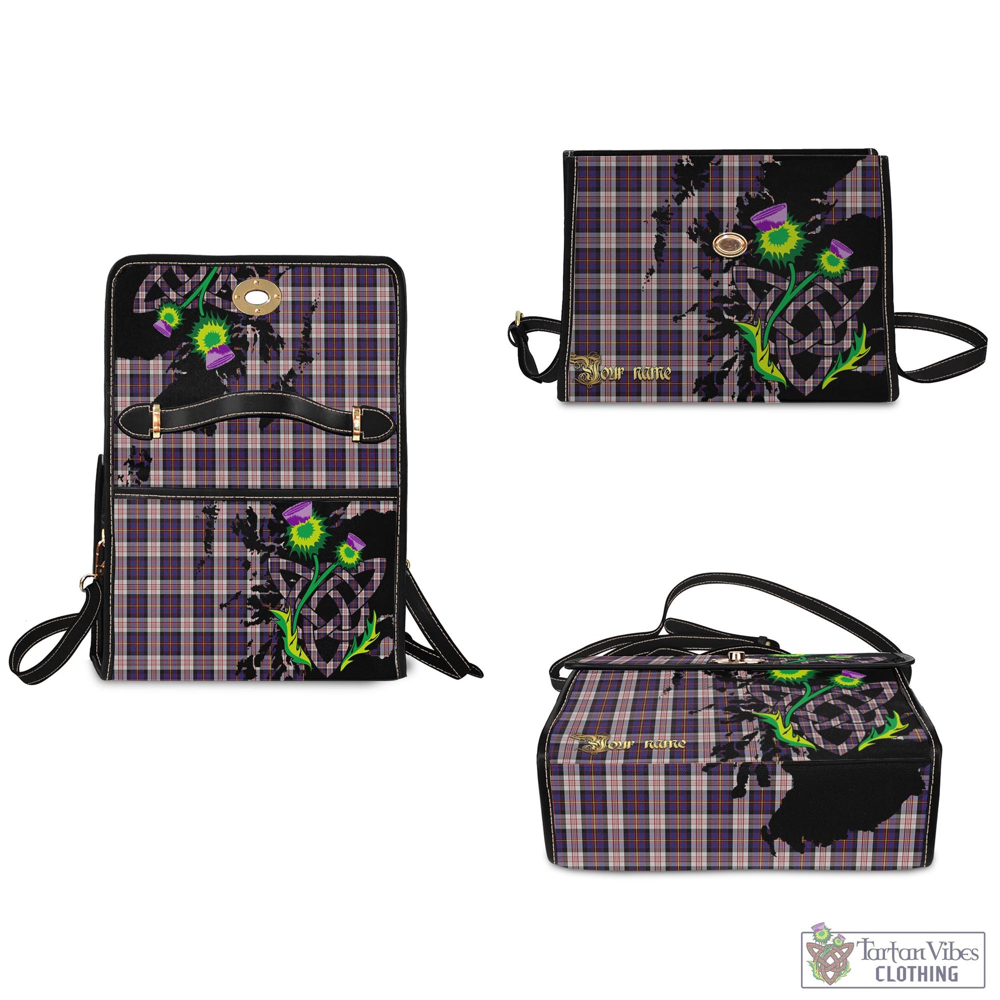 Tartan Vibes Clothing Cameron of Erracht Dress Tartan Waterproof Canvas Bag with Scotland Map and Thistle Celtic Accents