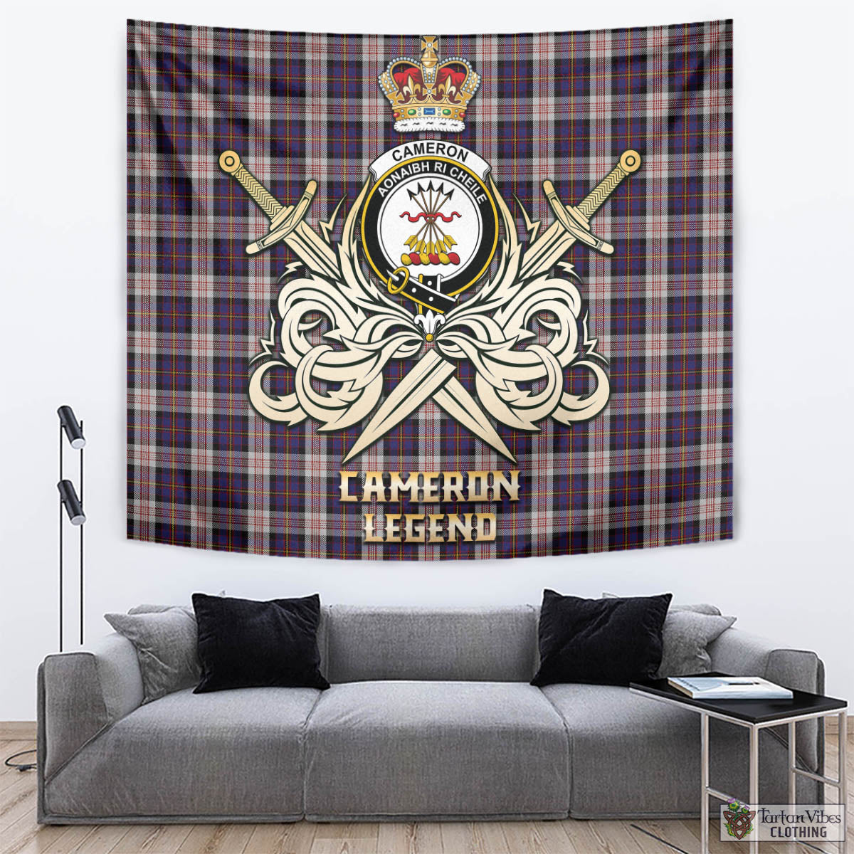 Tartan Vibes Clothing Cameron of Erracht Dress Tartan Tapestry with Clan Crest and the Golden Sword of Courageous Legacy