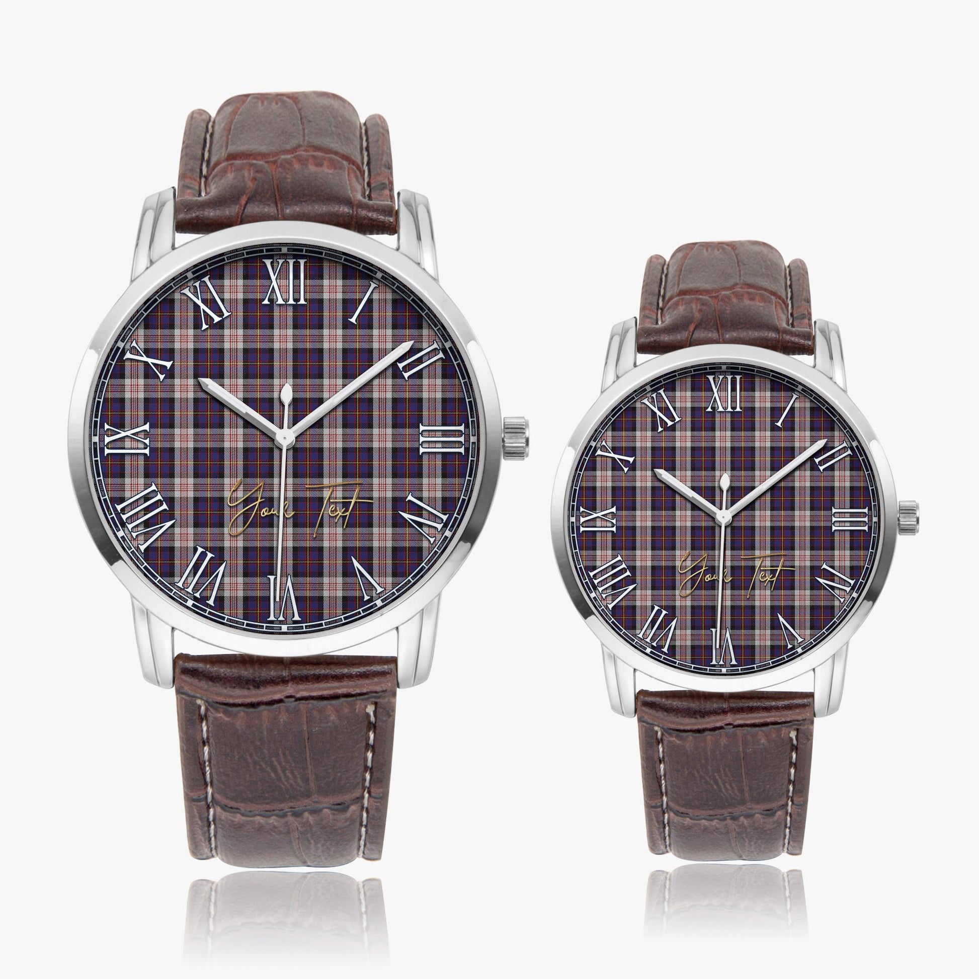 Cameron of Erracht Dress Tartan Personalized Your Text Leather Trap Quartz Watch Wide Type Silver Case With Brown Leather Strap - Tartanvibesclothing