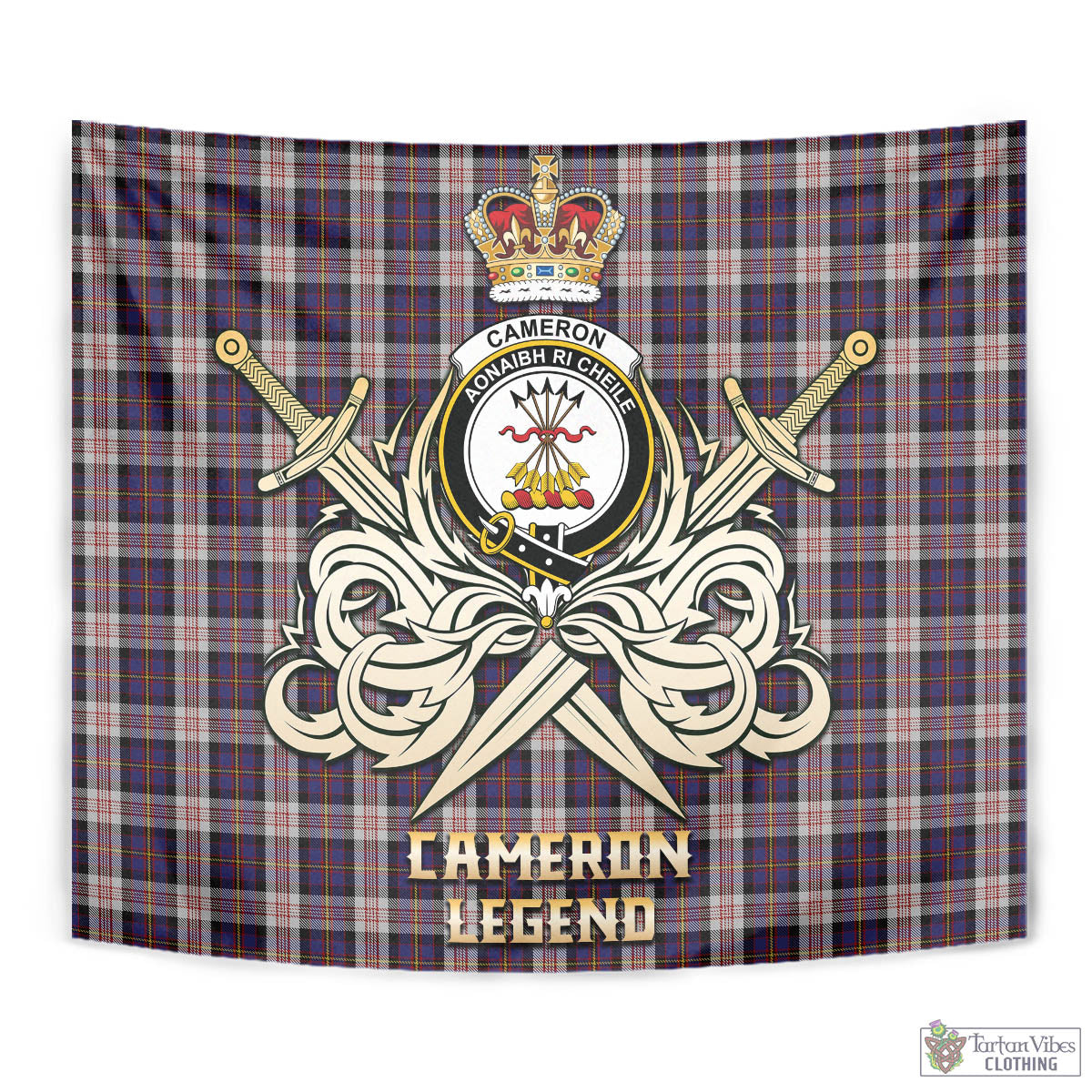 Tartan Vibes Clothing Cameron of Erracht Dress Tartan Tapestry with Clan Crest and the Golden Sword of Courageous Legacy