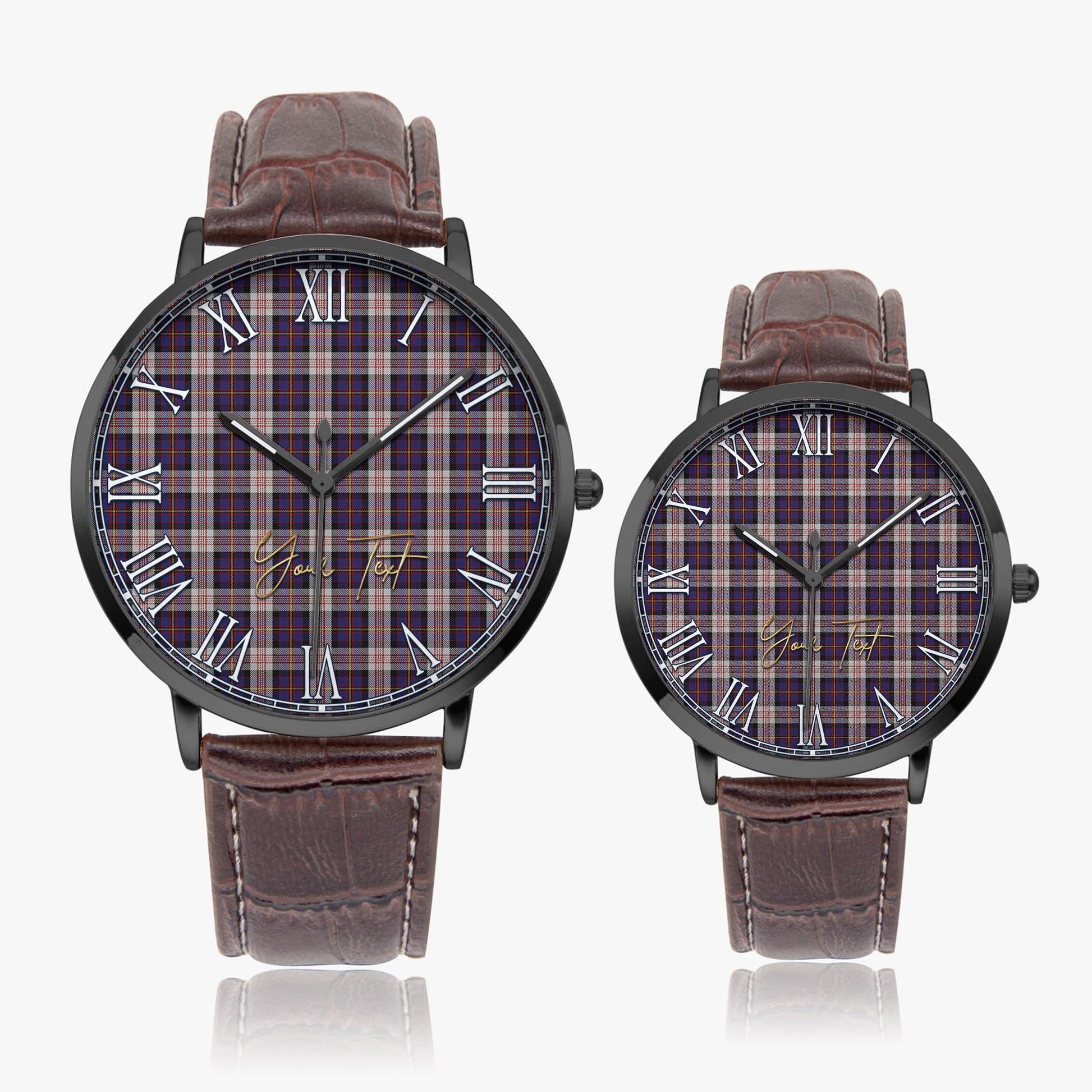 Cameron of Erracht Dress Tartan Personalized Your Text Leather Trap Quartz Watch Ultra Thin Black Case With Brown Leather Strap - Tartanvibesclothing