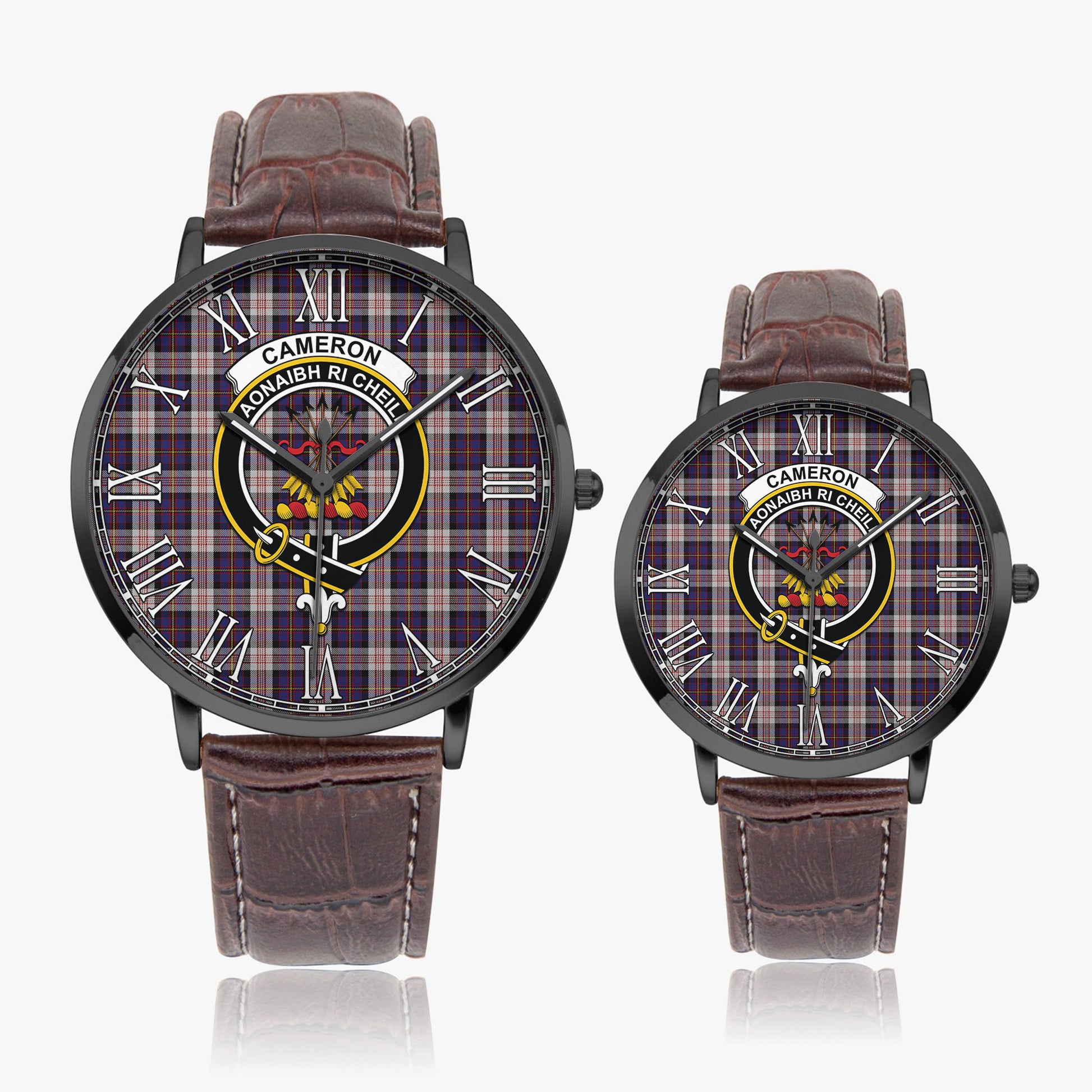 Cameron of Erracht Dress Tartan Family Crest Leather Strap Quartz Watch - Tartanvibesclothing