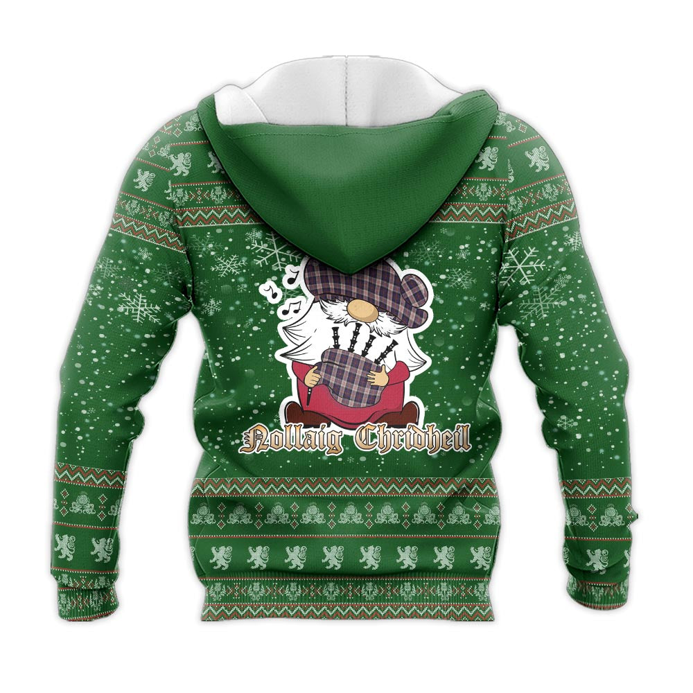 Cameron of Erracht Dress Clan Christmas Knitted Hoodie with Funny Gnome Playing Bagpipes - Tartanvibesclothing