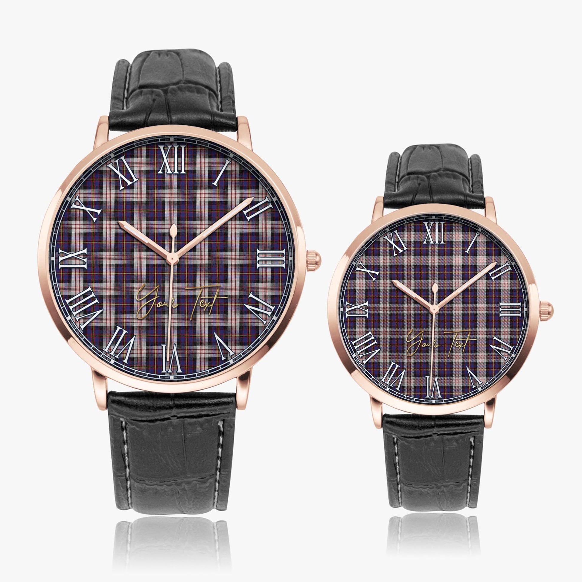 Cameron of Erracht Dress Tartan Personalized Your Text Leather Trap Quartz Watch Ultra Thin Rose Gold Case With Black Leather Strap - Tartanvibesclothing