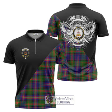 Cameron of Erracht Modern Tartan Zipper Polo Shirt with Family Crest and Military Logo Style