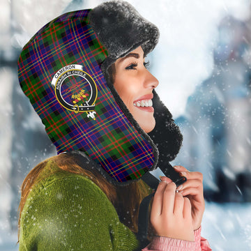 Cameron of Erracht Modern Tartan Winter Trapper Hat with Family Crest