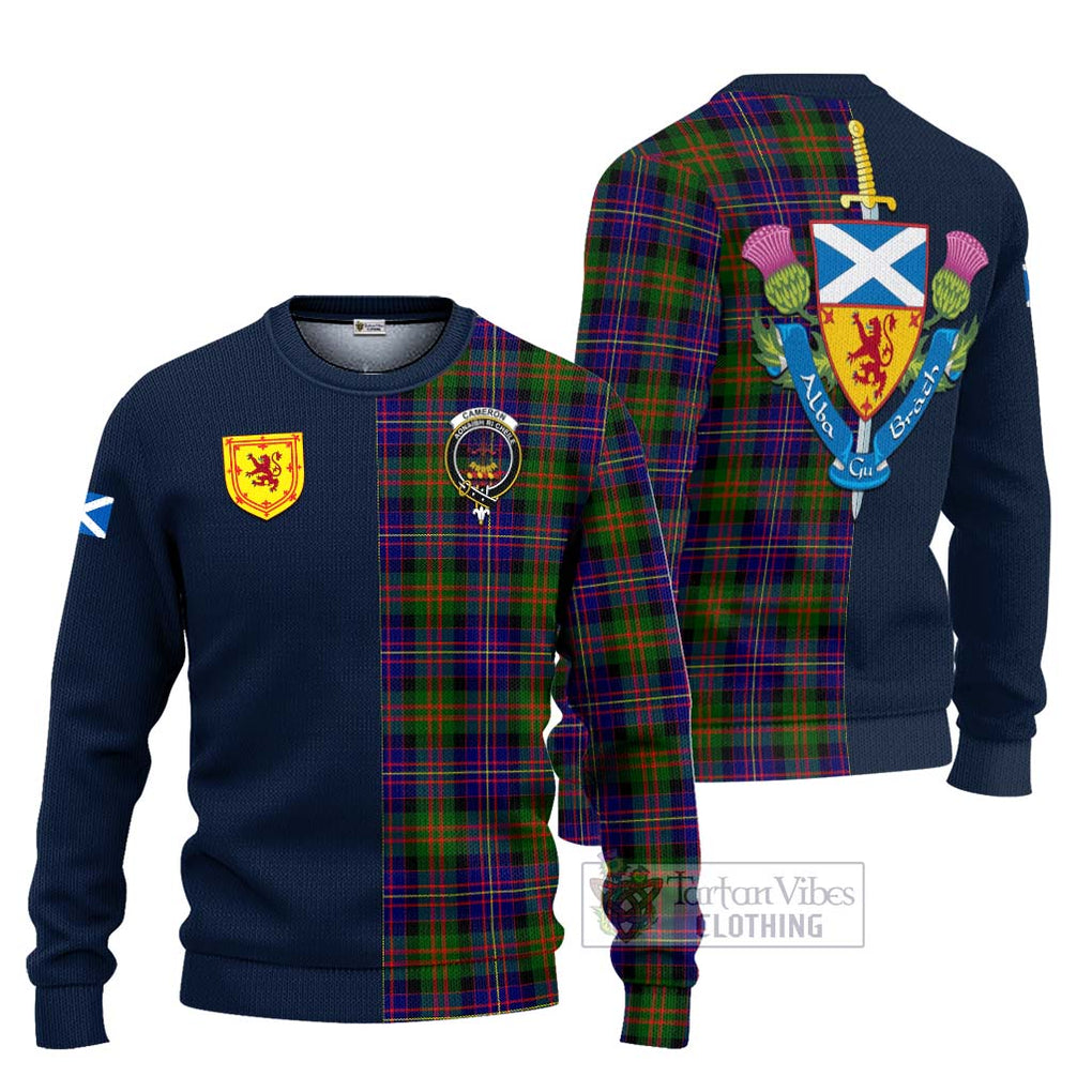 Tartan Vibes Clothing Cameron of Erracht Modern Tartan Knitted Sweater with Scottish Lion Royal Arm Half Style