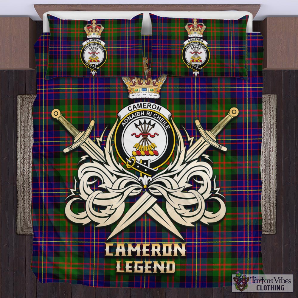 Tartan Vibes Clothing Cameron of Erracht Modern Tartan Bedding Set with Clan Crest and the Golden Sword of Courageous Legacy