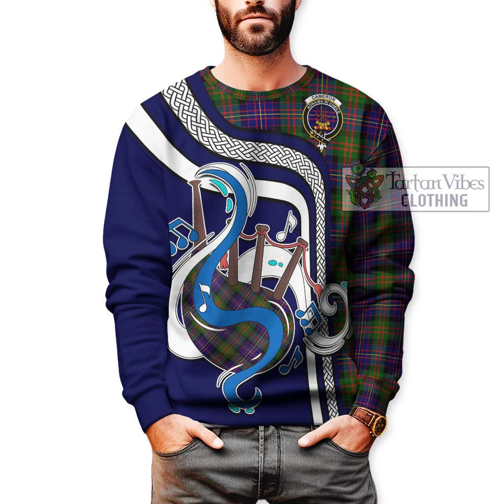 Cameron of Erracht Modern Tartan Sweatshirt with Epic Bagpipe Style Unisex - Tartanvibesclothing Shop