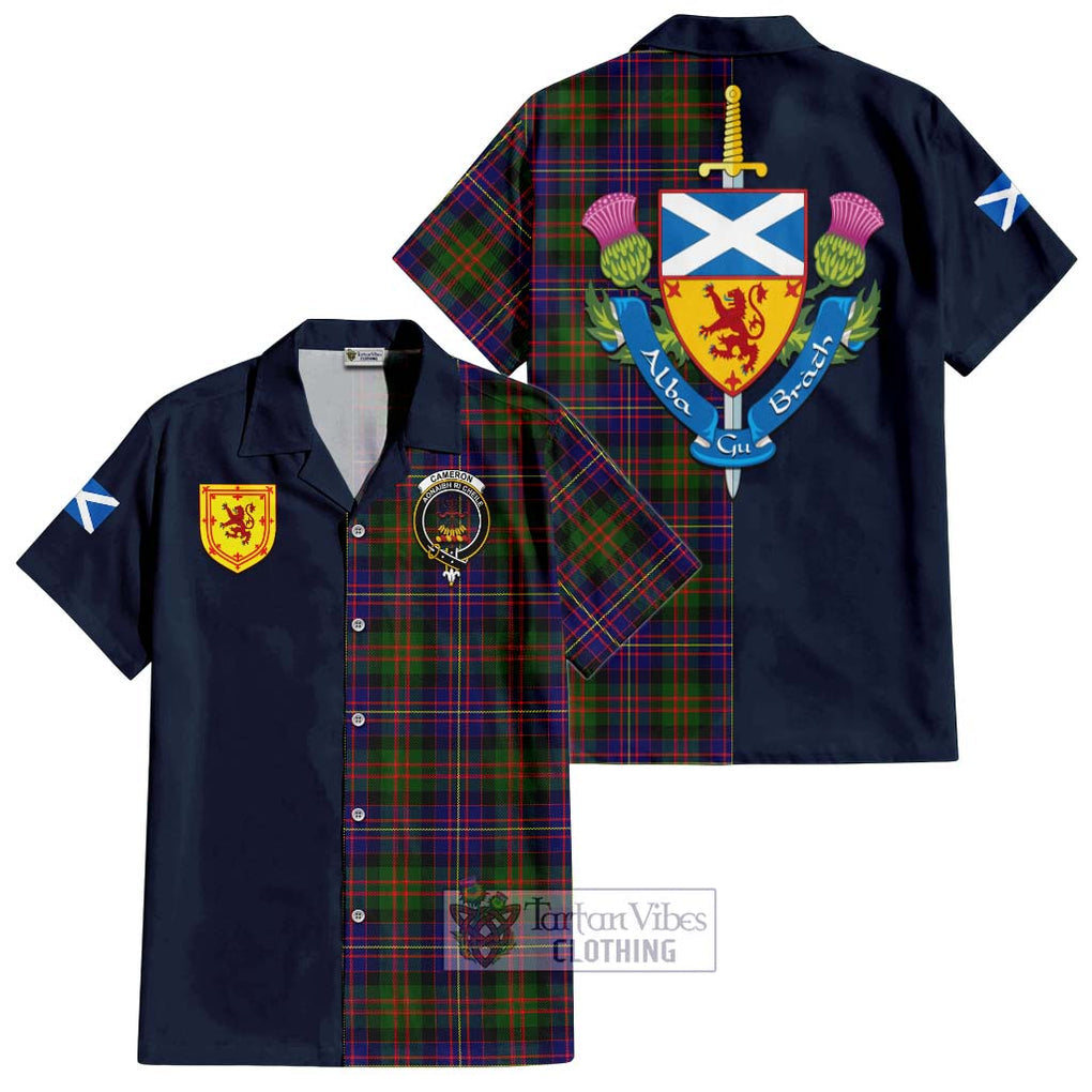 Tartan Vibes Clothing Cameron of Erracht Modern Tartan Short Sleeve Button Shirt with Scottish Lion Royal Arm Half Style