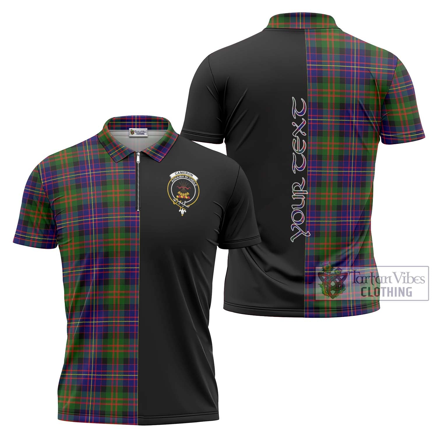 Cameron of Erracht Modern Tartan Zipper Polo Shirt with Family Crest and Half Of Me Style Unisex - Tartanvibesclothing Shop