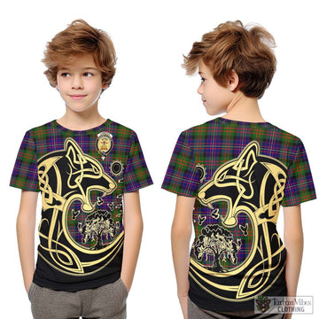 Cameron of Erracht Modern Tartan Kid T-Shirt with Family Crest Celtic Wolf Style