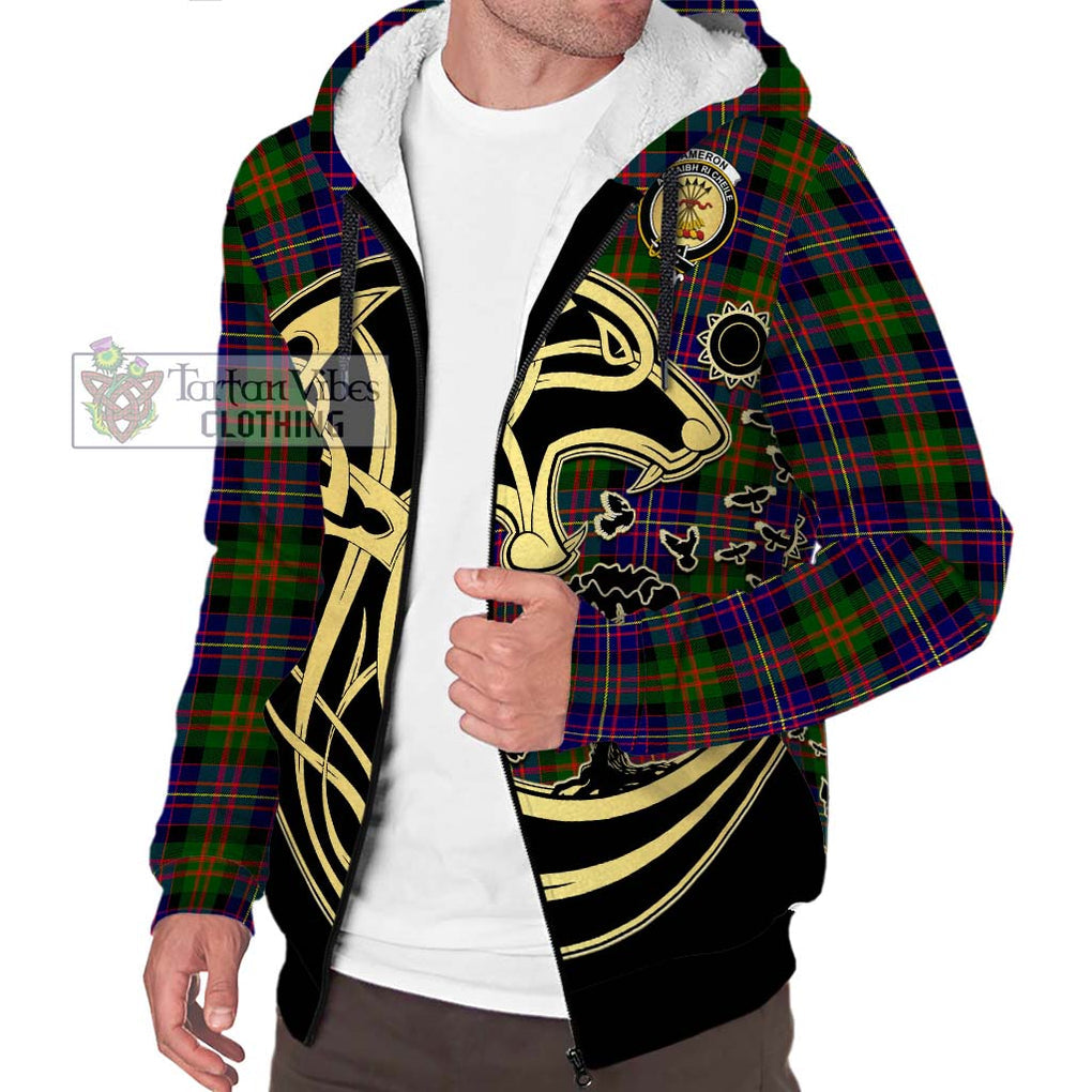 Cameron of Erracht Modern Tartan Sherpa Hoodie with Family Crest Celtic Wolf Style Unisex S - Tartan Vibes Clothing