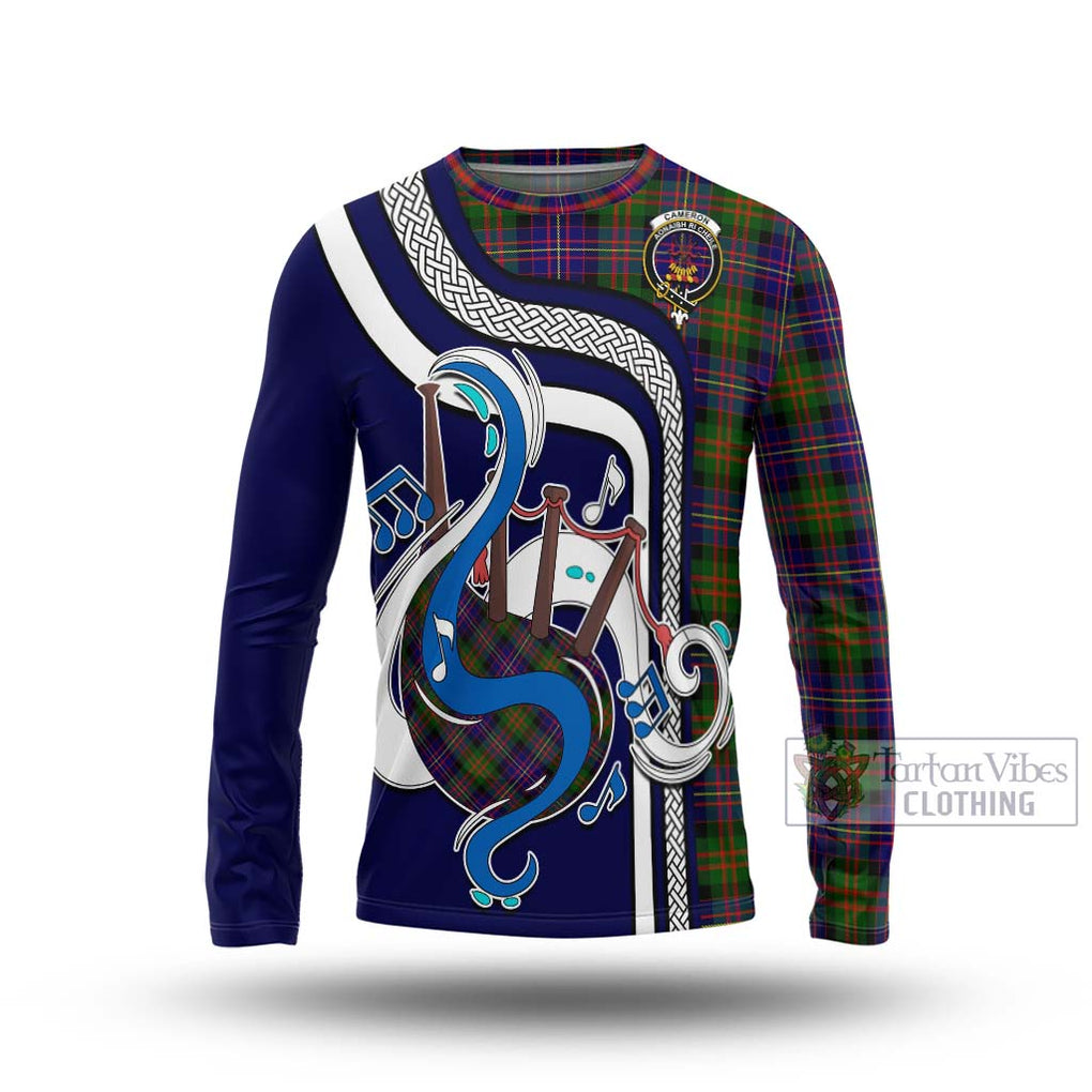 Tartan Vibes Clothing Cameron of Erracht Modern Tartan Long Sleeve T-Shirt with Epic Bagpipe Style