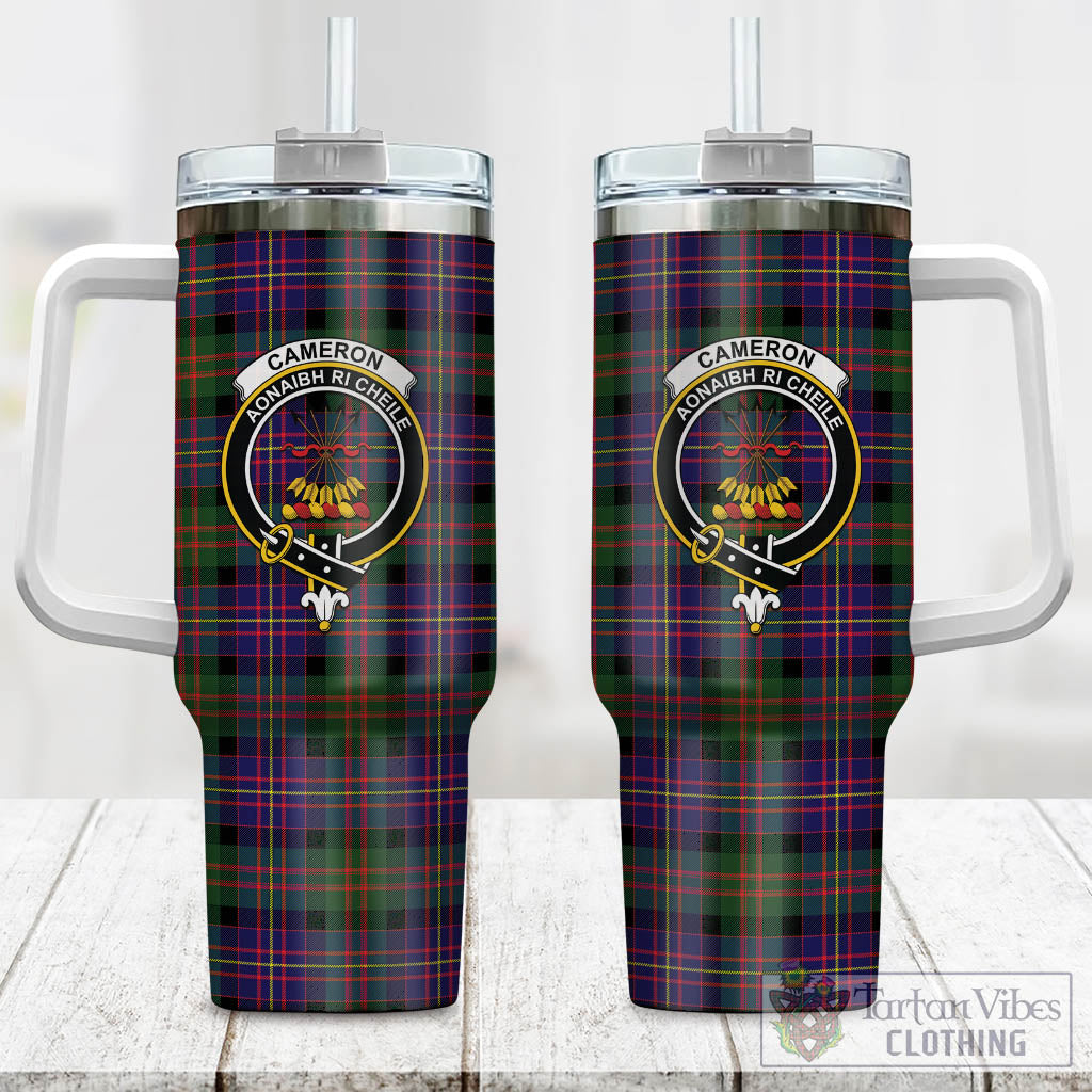 Tartan Vibes Clothing Cameron of Erracht Modern Tartan and Family Crest Tumbler with Handle