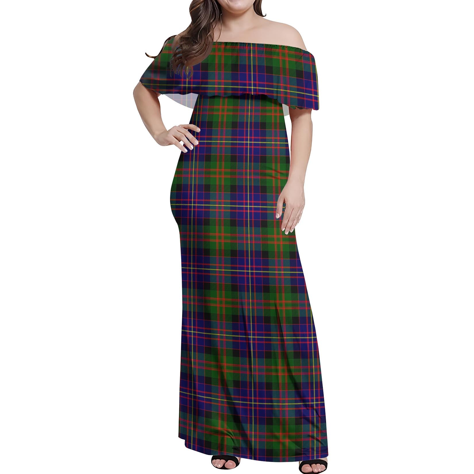 Cameron of Erracht Modern Tartan Off Shoulder Long Dress Women's Dress - Tartanvibesclothing