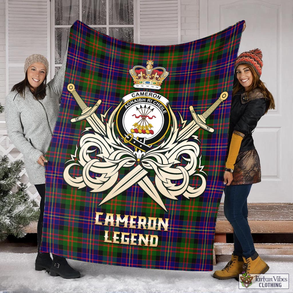 Tartan Vibes Clothing Cameron of Erracht Modern Tartan Blanket with Clan Crest and the Golden Sword of Courageous Legacy