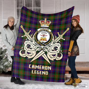 Cameron of Erracht Modern Tartan Blanket with Clan Crest and the Golden Sword of Courageous Legacy