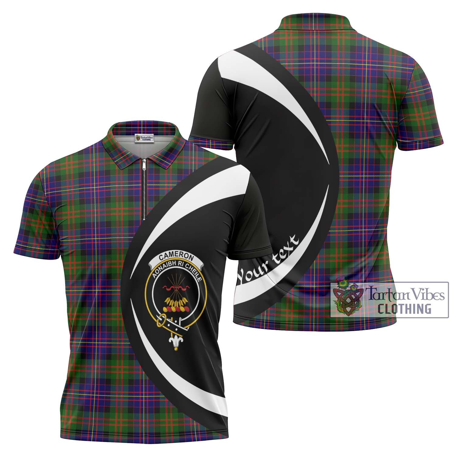 Tartan Vibes Clothing Cameron of Erracht Modern Tartan Zipper Polo Shirt with Family Crest Circle Style