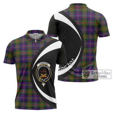 Cameron of Erracht Modern Tartan Zipper Polo Shirt with Family Crest Circle Style