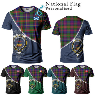 Cameron of Erracht Modern Tartan T-Shirt with Personalised National Flag and Family Crest Half Style