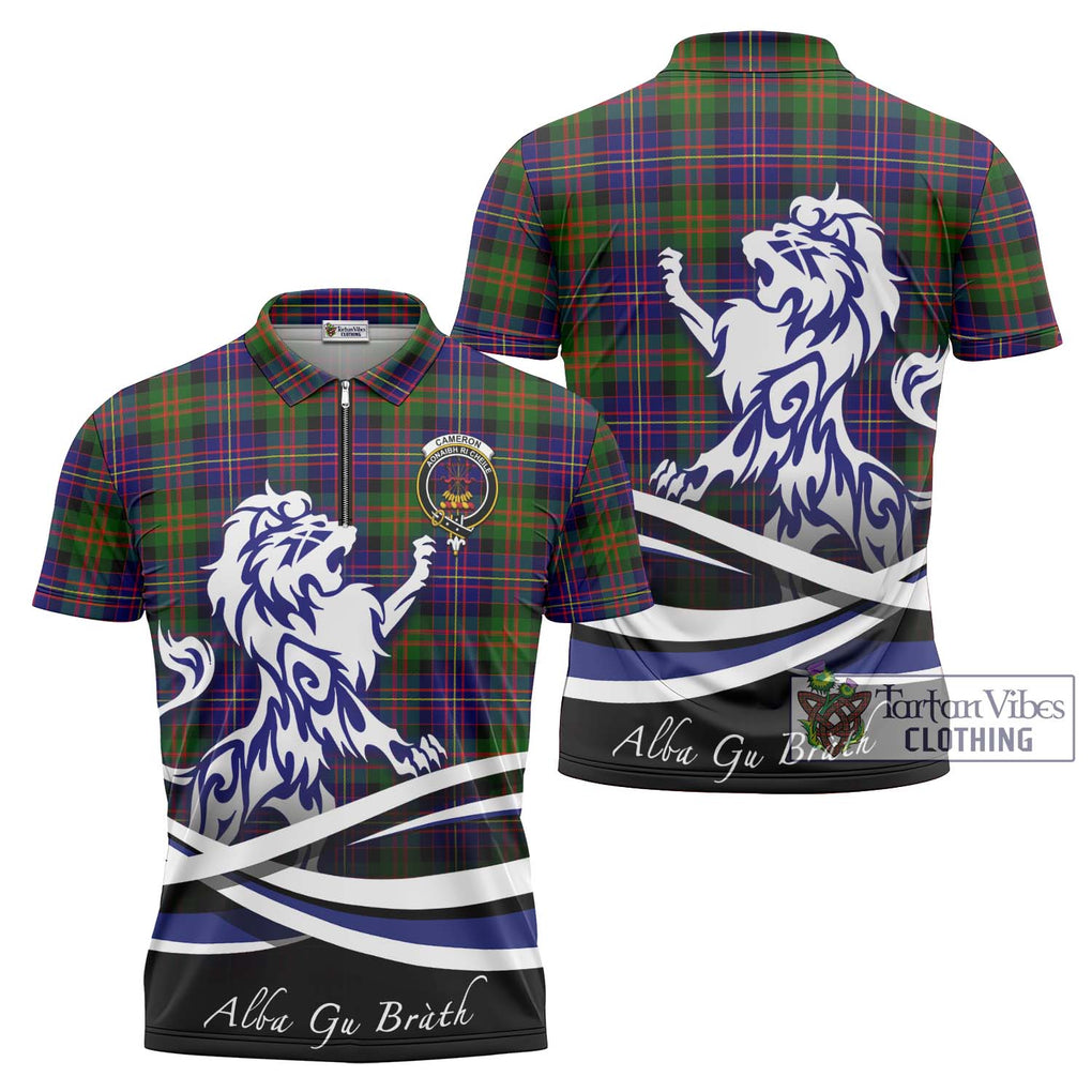 Cameron of Erracht Modern Tartan Zipper Polo Shirt with Alba Gu Brath Regal Lion Emblem Unisex - Tartanvibesclothing Shop