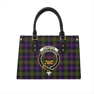 Cameron of Erracht Modern Tartan Leather Bag with Family Crest