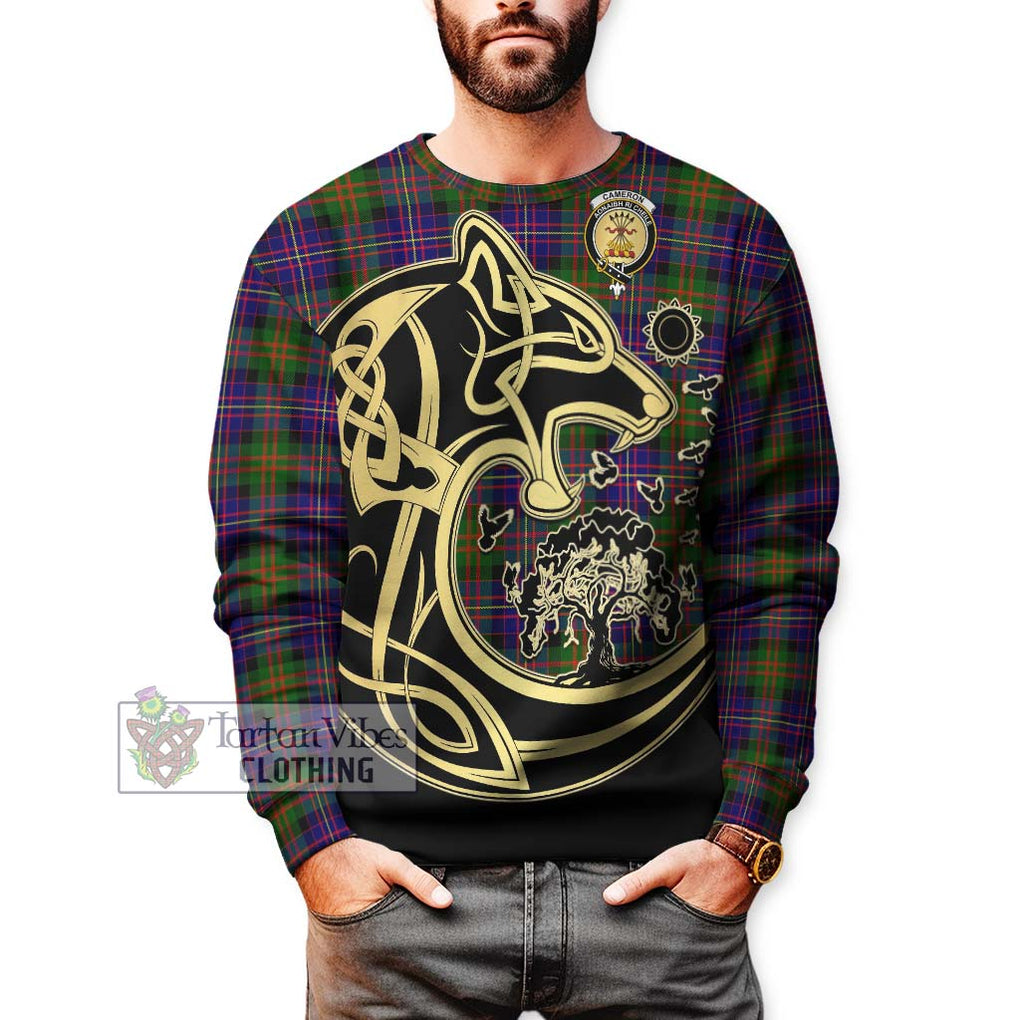 Cameron of Erracht Modern Tartan Sweatshirt with Family Crest Celtic Wolf Style Unisex - Tartan Vibes Clothing