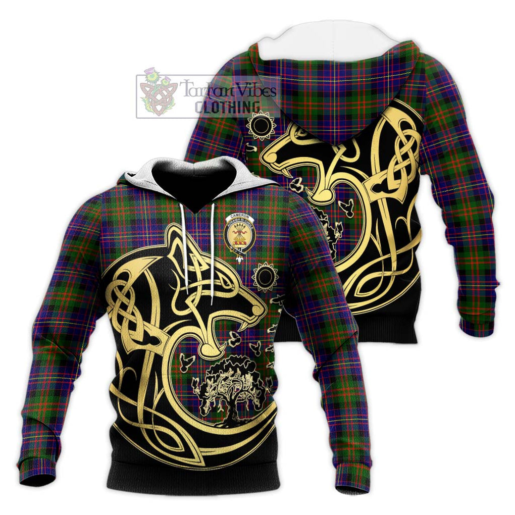 Cameron of Erracht Modern Tartan Knitted Hoodie with Family Crest Celtic Wolf Style Unisex Knitted Pullover Hoodie - Tartan Vibes Clothing