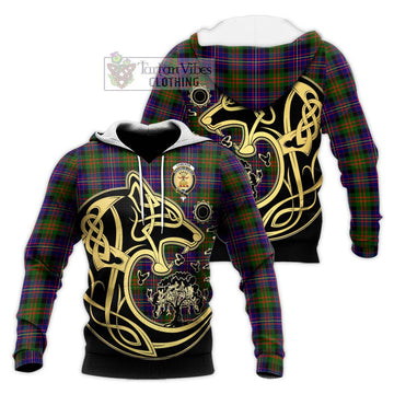 Cameron of Erracht Modern Tartan Knitted Hoodie with Family Crest Celtic Wolf Style