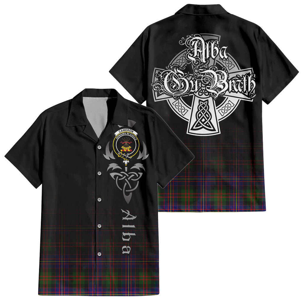 Tartan Vibes Clothing Cameron of Erracht Modern Tartan Short Sleeve Button Up Featuring Alba Gu Brath Family Crest Celtic Inspired