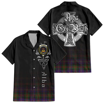 Cameron of Erracht Modern Tartan Short Sleeve Button Up Shirt Featuring Alba Gu Brath Family Crest Celtic Inspired