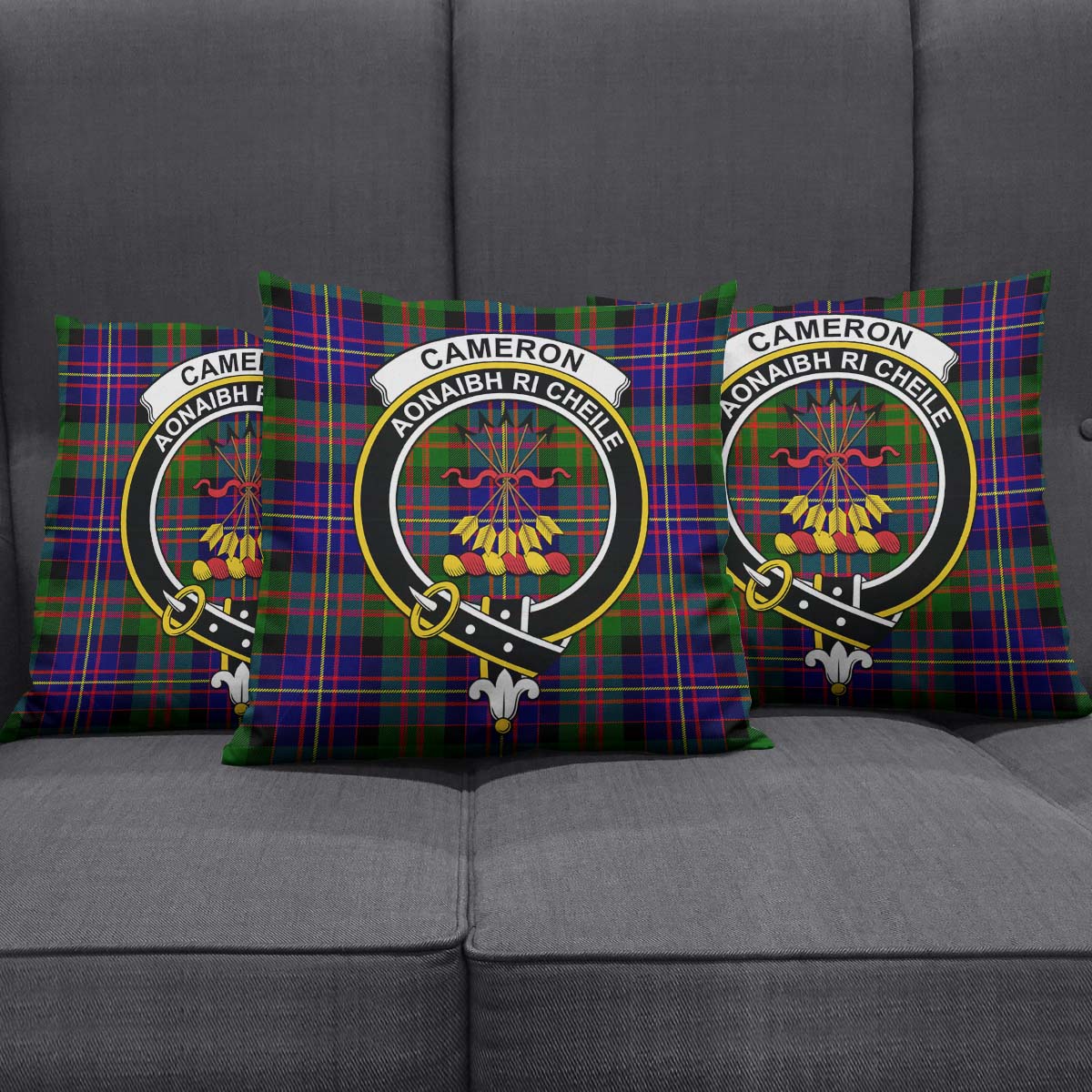 Cameron of Erracht Modern Tartan Pillow Cover with Family Crest Square Pillow Cover - Tartanvibesclothing