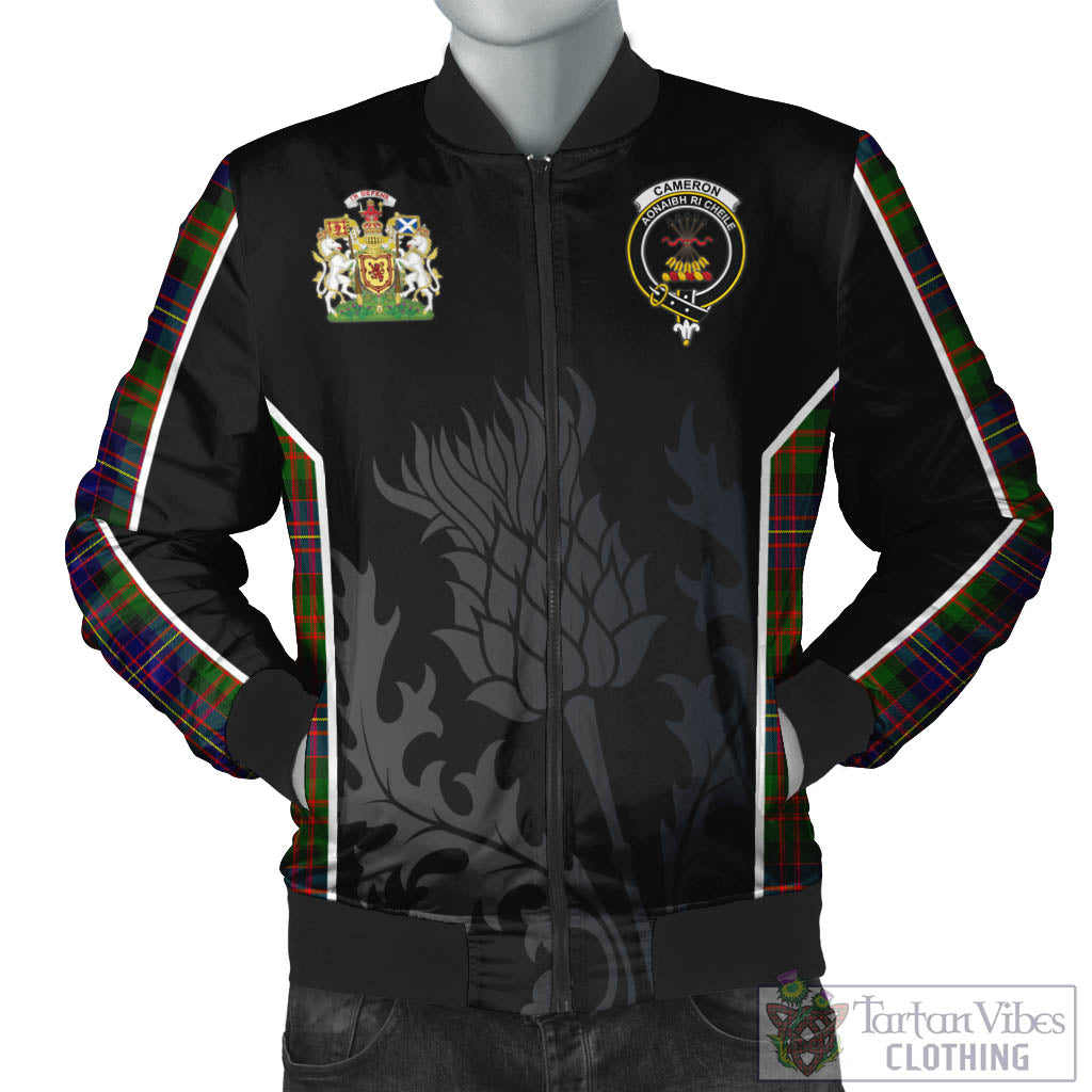 Tartan Vibes Clothing Cameron of Erracht Modern Tartan Bomber Jacket with Family Crest and Scottish Thistle Vibes Sport Style