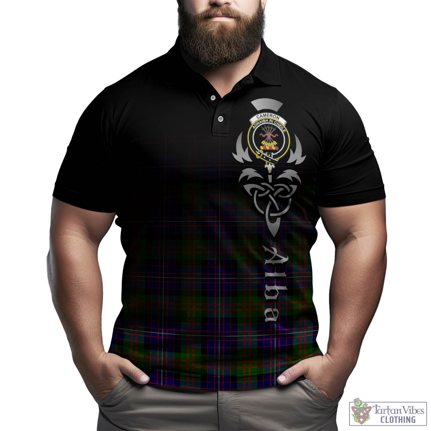 Tartan Vibes Clothing Cameron of Erracht Modern Tartan Polo Shirt Featuring Alba Gu Brath Family Crest Celtic Inspired