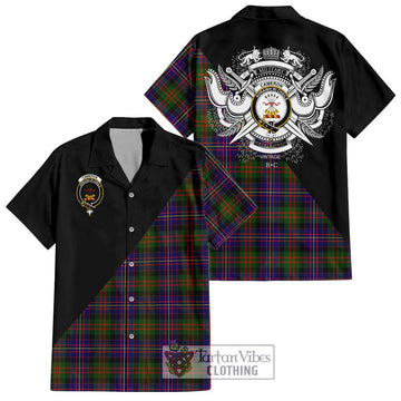 Cameron of Erracht Modern Tartan Short Sleeve Button Shirt with Family Crest and Military Logo Style