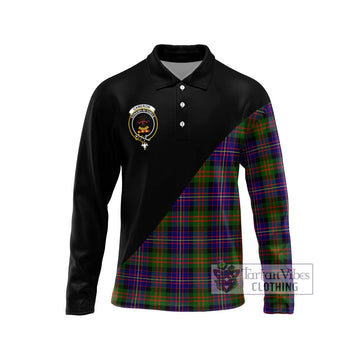 Cameron of Erracht Modern Tartan Long Sleeve Polo Shirt with Family Crest and Military Logo Style