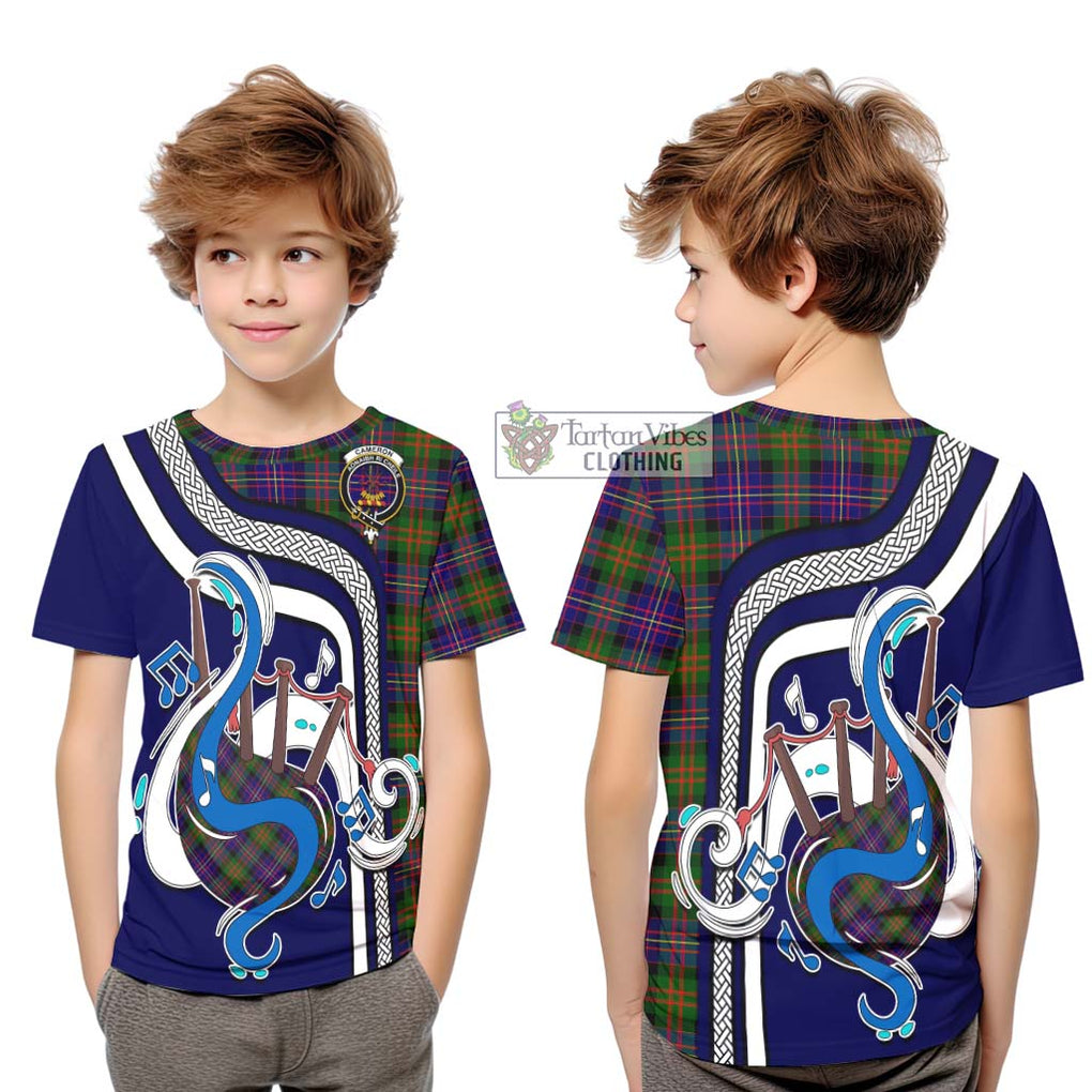 Tartan Vibes Clothing Cameron of Erracht Modern Tartan Kid T-Shirt with Epic Bagpipe Style