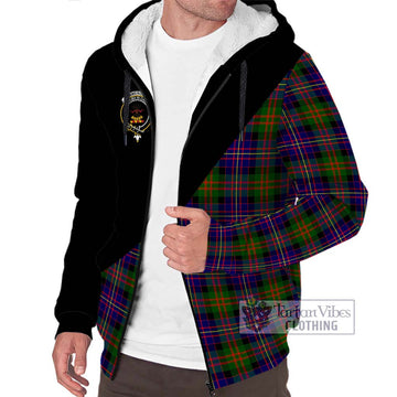 Cameron of Erracht Modern Tartan Sherpa Hoodie with Family Crest and Military Logo Style