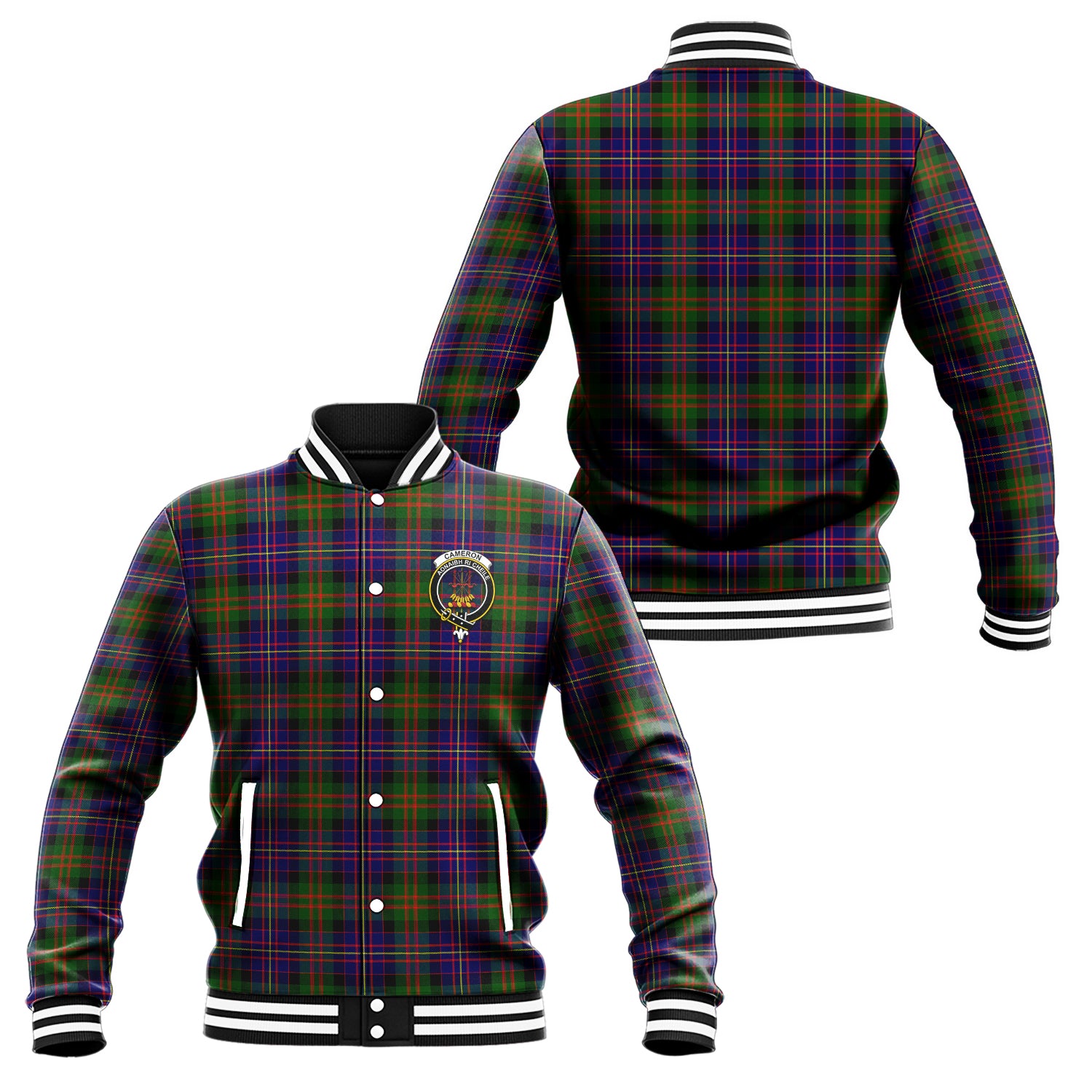 Cameron of Erracht Modern Tartan Baseball Jacket with Family Crest Unisex - Tartan Vibes Clothing