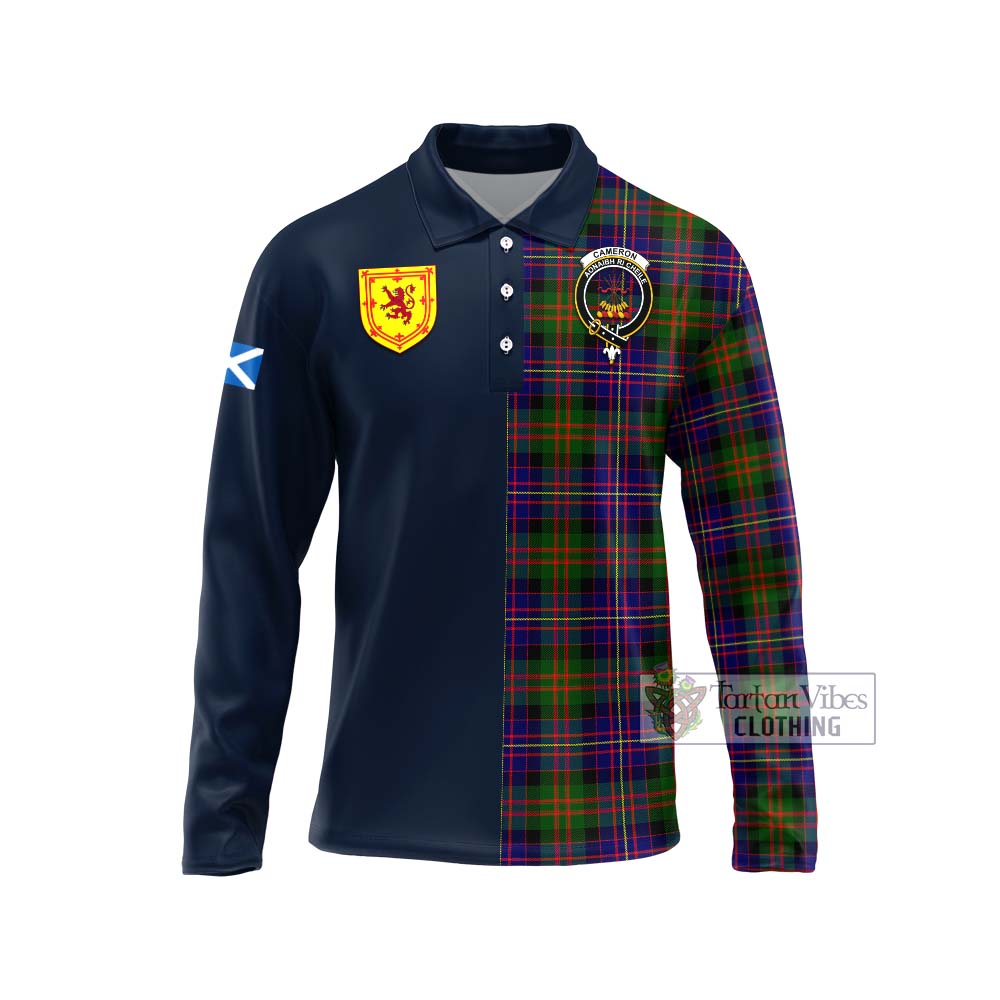 Tartan Vibes Clothing Cameron of Erracht Modern Tartan Long Sleeve Polo Shirt with Scottish Lion Royal Arm Half Style