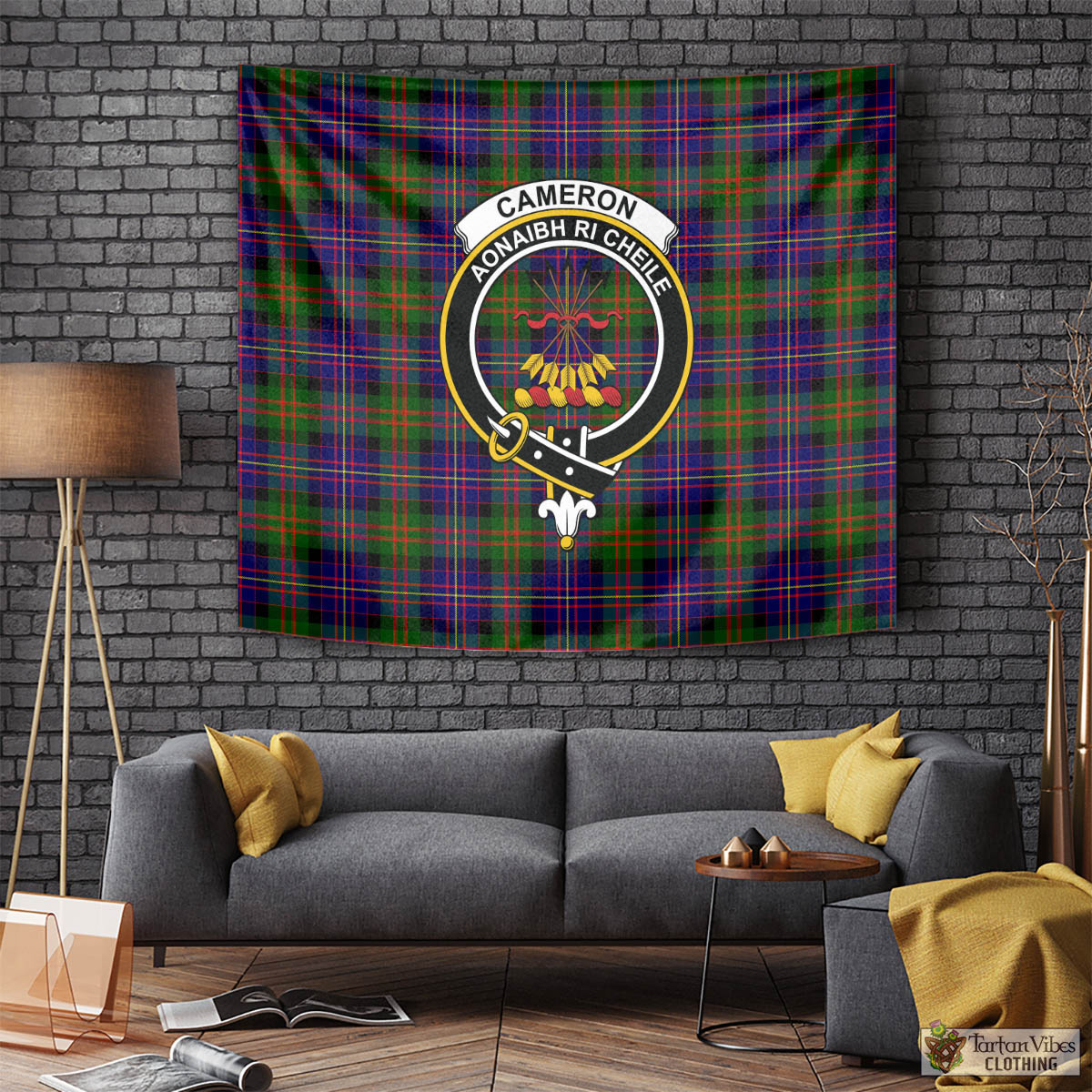 Tartan Vibes Clothing Cameron of Erracht Modern Tartan Tapestry Wall Hanging and Home Decor for Room with Family Crest