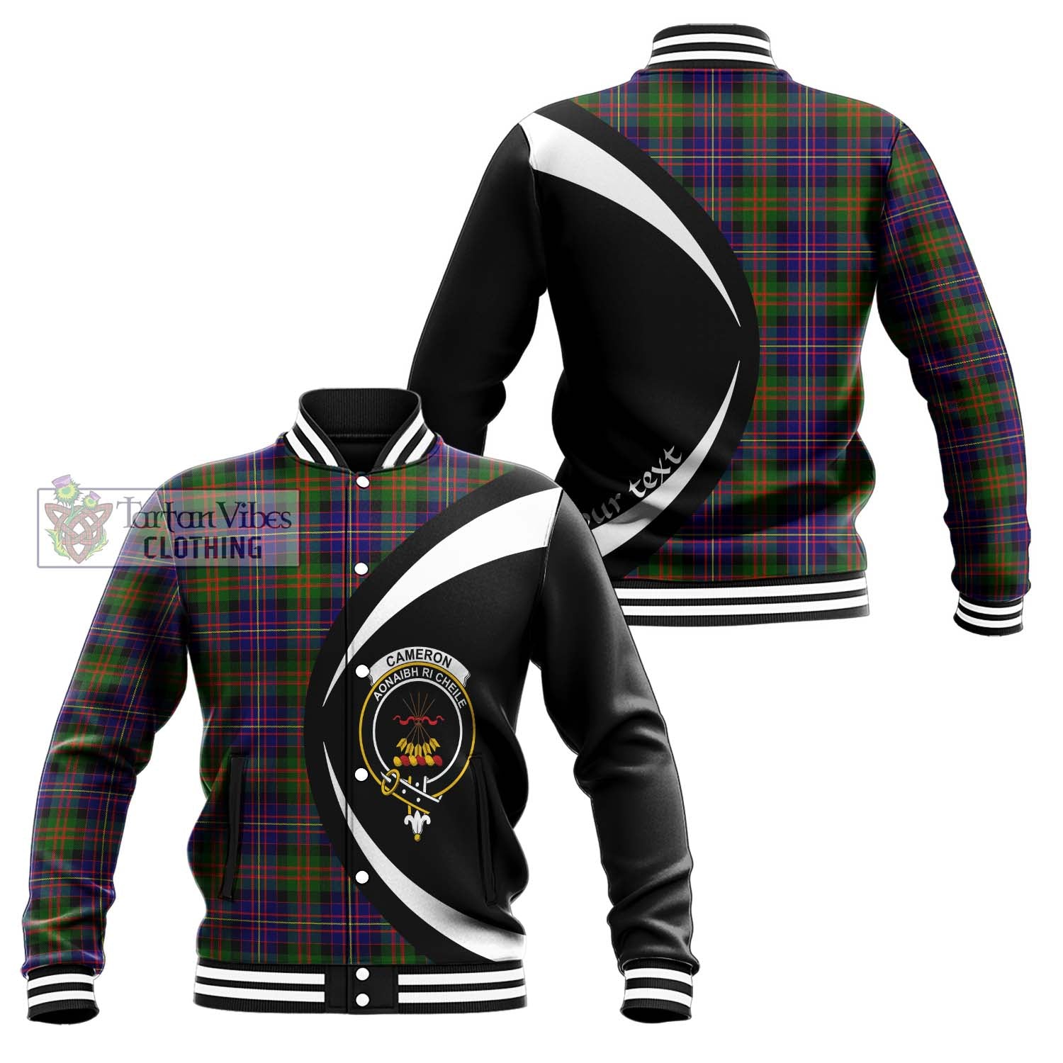 Cameron of Erracht Modern Tartan Baseball Jacket with Family Crest Circle Style Unisex - Tartan Vibes Clothing