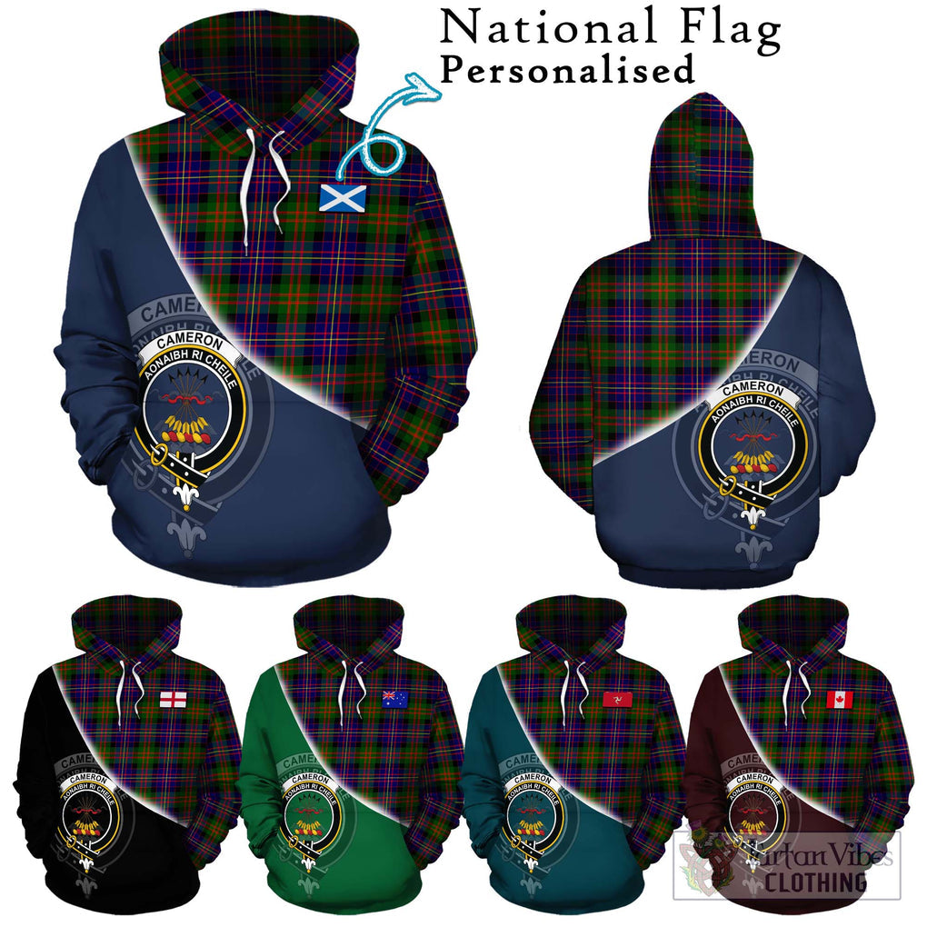 Cameron of Erracht Modern Tartan Hoodie with Personalised National Flag and Family Crest Half Style Zip Hoodie - Tartanvibesclothing Shop