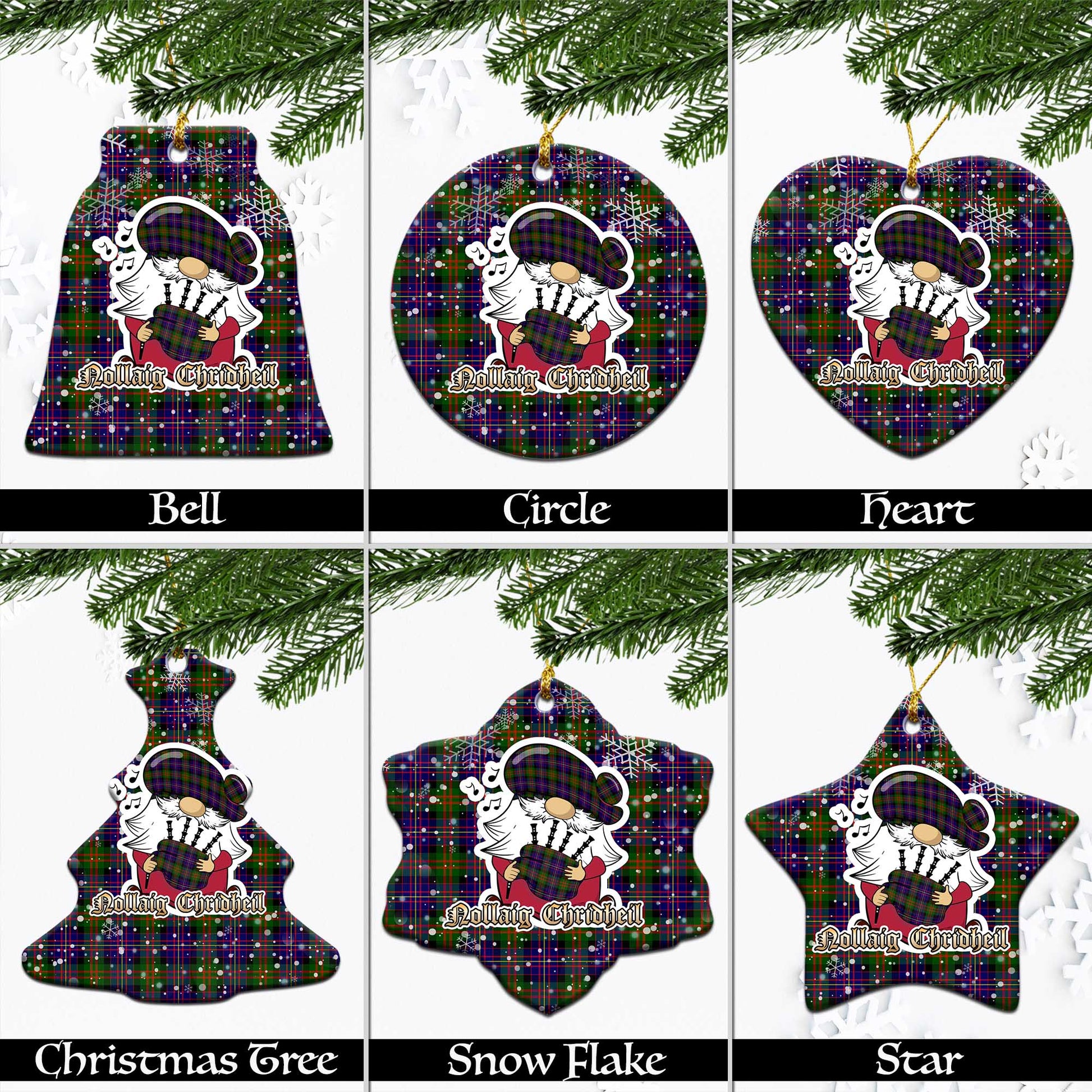 Cameron of Erracht Modern Tartan Christmas Ornaments with Scottish Gnome Playing Bagpipes Ceramic - Tartanvibesclothing