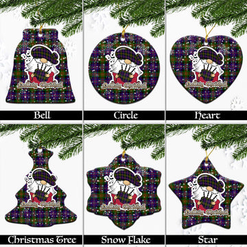 Cameron of Erracht Modern Tartan Christmas Ceramic Ornaments with Scottish Gnome Playing Bagpipes