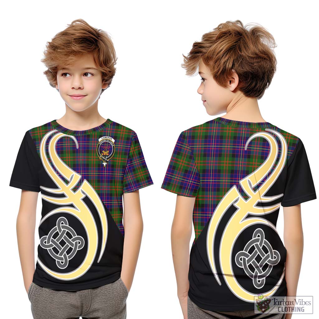 Cameron of Erracht Modern Tartan Kid T-Shirt with Family Crest and Celtic Symbol Style Youth XL Size14 - Tartan Vibes Clothing